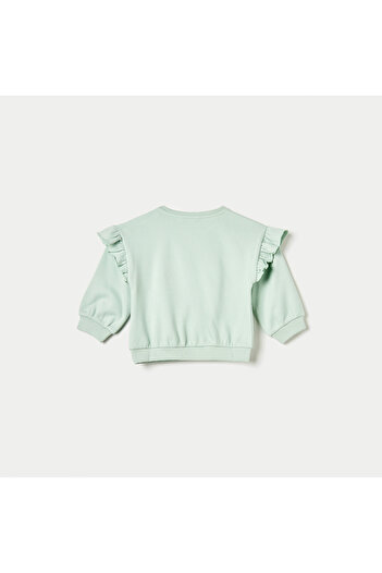 Juniors Unicorn Print Sweatshirt with Ruffle Detail and Long Sleeves