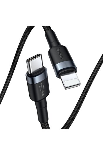 Baseus Wytrzymały nylonowy kabel przewód USB-C PD Iphone Lightning 18W QC3.0 1m czarny-szary