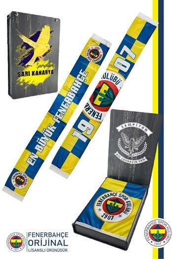 Fenerbahçe Оригінальний ліцензований найбільший шарф з канаркою, друкований на дерев'яній коробці