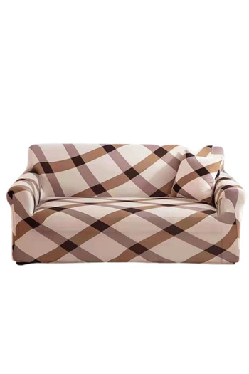 OEM Elastic Sofa Cover, Comfort, Beige Checkered Pattern, Size L-3 Seats, 185x230cm