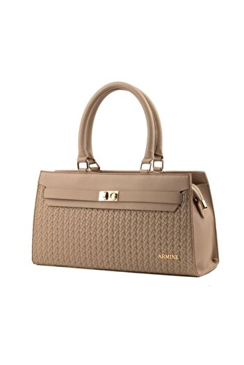 Armine Modern Stylish Design Zippered Patterned Shoulder Bag Mink