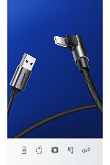 Ugreen Kątowy kabel przewód do iPhone USB - Lightning MFI 2.4A 1m czarny