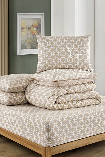 ChicMaison Double Fluffy Sleeping Set |   Elastic Sheet |   Dowry Set |   Dowry Team |   Beige Chain