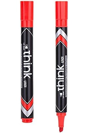 Deli Think 1.5-5 mm Chisel Tip Permanent Marker, Red 1x12