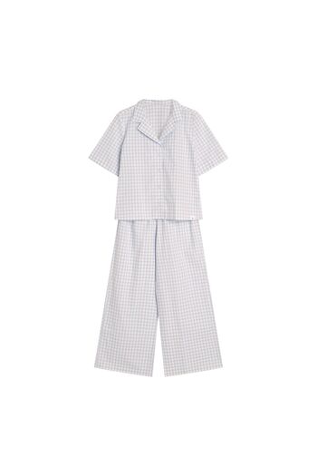 ESOTIQ Set pijama pentru femei, format din 2 piese, cămașă cu nasturi și pantaloni lungi și lați, 100% bumbac | Rossini