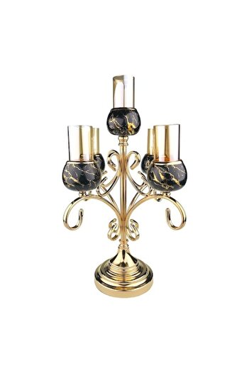 OEM Metallic candle holder with five glass cups arranged in a candlestick shape, 35X51 cm, gold
