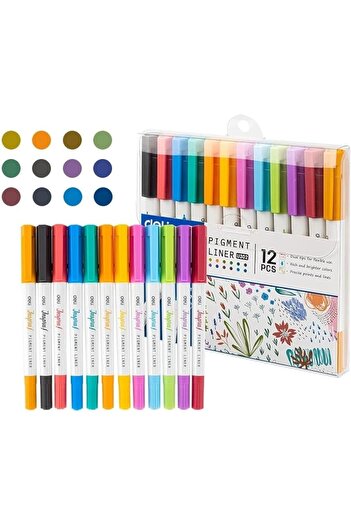 Deli EU302 Dual Tip Pigment Liner Drawing Pen 12-Piece