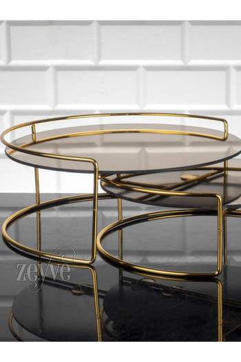 Zeyve By Styli Zeyve 2 Step Serving Set Round Gold 30X12Cm