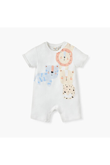 Juniors Animal Print Romper with Button Closure
