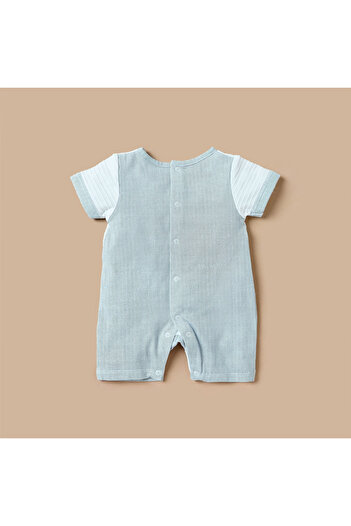 giggles Embroidered Romper with Short Sleeves and Button Closure