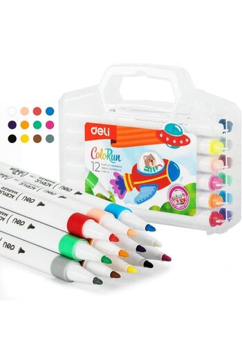 Deli EC189-12 1mm Thin Bullet Tip Acrylic Marker 12-Piece Set