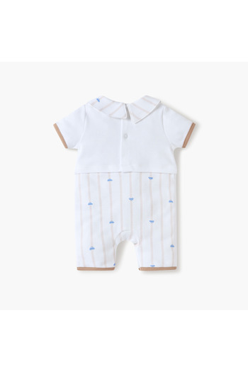 Juniors Car Print Collared Romper with Short Sleeves