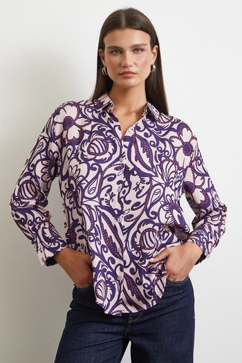 Never more Floral Patterned Satin Shirt Purple