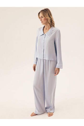ESOTIQ Set de pijamale din satin croit pentru femei, cămașă cu nasturi și pantaloni lungi și largi | Ryann
