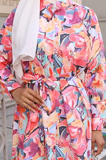 benguen Patterned Hijab Shirt Fuchsia 701