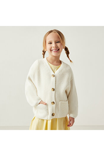 Juniors Textured Cardigan with Pockets and Long Sleeves