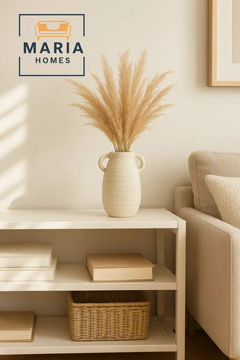 MARIA HOMES Textured Ivory Ceramic Vase with Dual Side Handles – Handmade Mediterranean Style