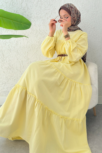 Salih Çelebi Layered Detailed Dress 2355 - Yellow