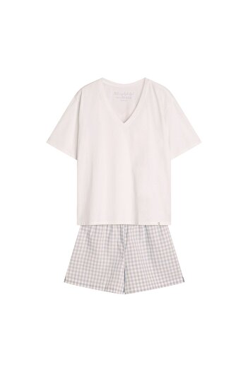 ESOTIQ Set pijama de vară pentru femei, format din două piese, tricou și pantaloni scurți, 100% bumbac, model Vichy | Rossini