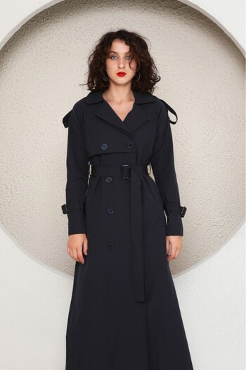 Jamila Raglan Sleeve Summer Unlined Full Length Women's Trench Coat, Cap
