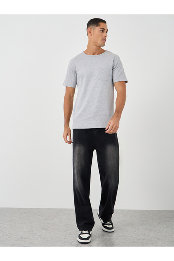 Styli Solid Pocket Detail Interlock Regular Fit T-Shirt