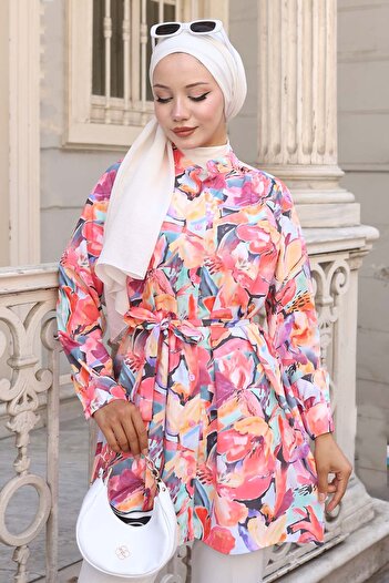 benguen Patterned Hijab Shirt Fuchsia 701