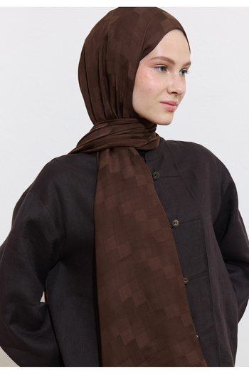 Freshscarfs Nori Silky Jacquard Shawl Chocolate Brown
