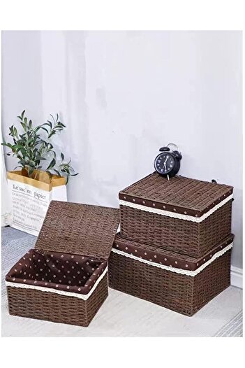 genric FFD Set of 3 Wicker Storage Baskets with Lids