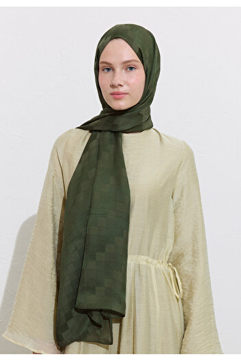 Freshscarfs Nori Silky Jacquard Shawl Dark Green