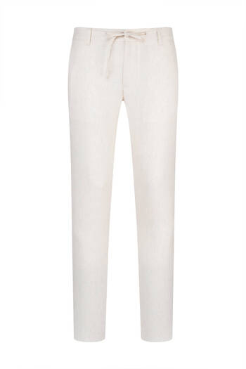 Hatemoğlu Μπεζ Casual Cut Ριγέ Λινό Παντελόνι Jogger με Πλαϊνές Τσέπες