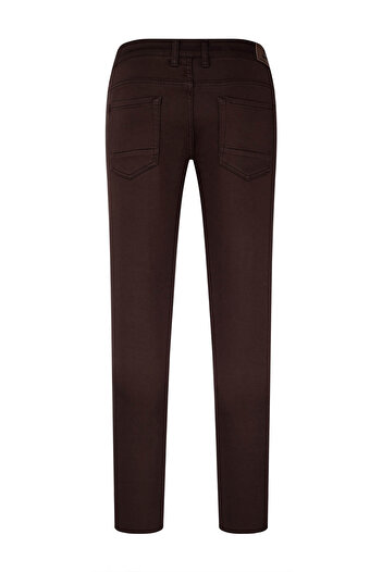 Hatemoğlu Καφέ Slim Fit Βαμβακερό παντελόνι καμβά 5 τσέπης