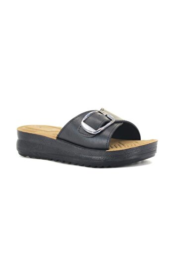 VİZYON Zenne 5502 Icon Single Buckle Pad Boxed Daily Slippers Black
