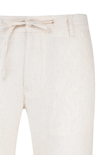 Hatemoğlu Μπεζ Casual Cut Ριγέ Λινό Παντελόνι Jogger με Πλαϊνές Τσέπες