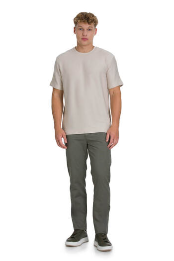 Hatemoğlu Khaki Regular Fit Patterned Cotton Jogger Trousers with Side Pockets