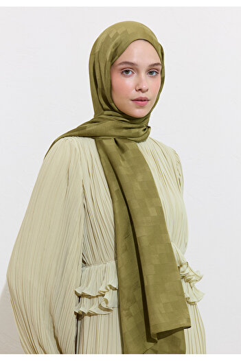 Freshscarfs Nori Silky Jacquard Shawl Olive Green