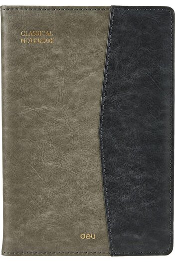 Deli EN134L GY A5 80gsm Leather Cover 96 Sheets Notebook