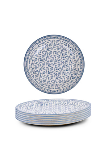 Claytan Plethora 9 inch Ceramic Soup Plate (Grey & White, Set Of 6)
