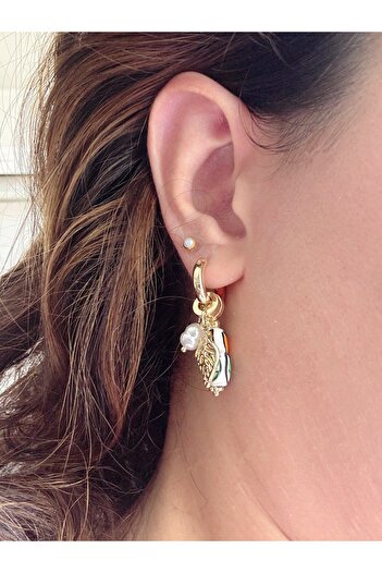 Gümüş sandık Tulip and Pearl Charmlı Hoop Earrings