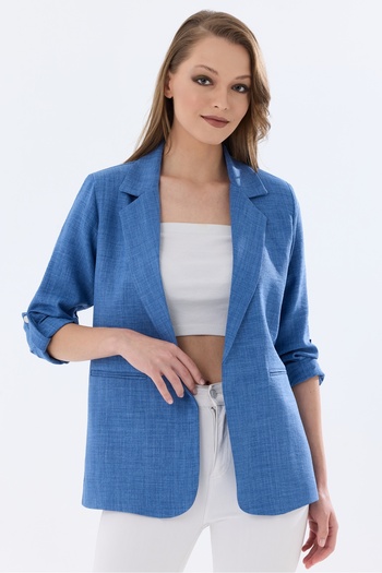 MD trend Women's Foldable Sleeve Lined Double Breasted Blazer Linen Jacket
