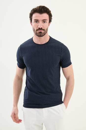 Mcr Ανδρικό μπλουζάκι με ριγέ Slim Fit Crew Neck Navy Blue - 36820.24Y