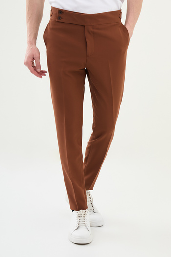 Mcr Straight Super Slim Fit Belted Men's Trousers Tile - 38138.23Y