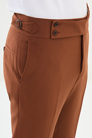 Mcr Straight Super Slim Fit Belted Men's Trousers Tile - 38138.23Y