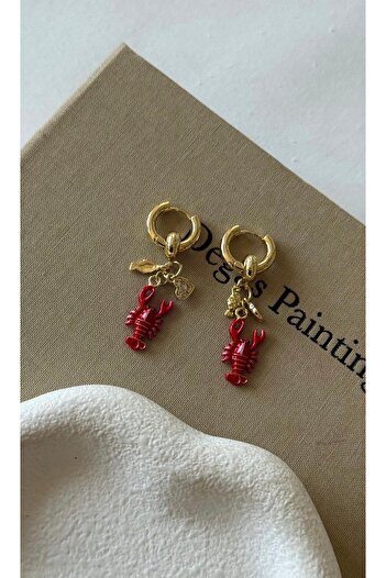 AychaAksesuar Small Heart Earrings with Steel Red Scorpion Object
