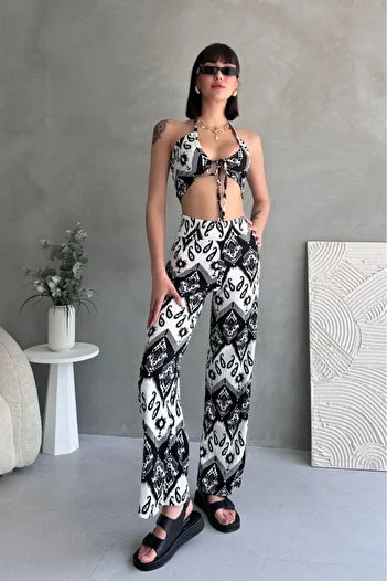New Now Yumeko Decollet Crop, High Waist Tubular Pants Suit