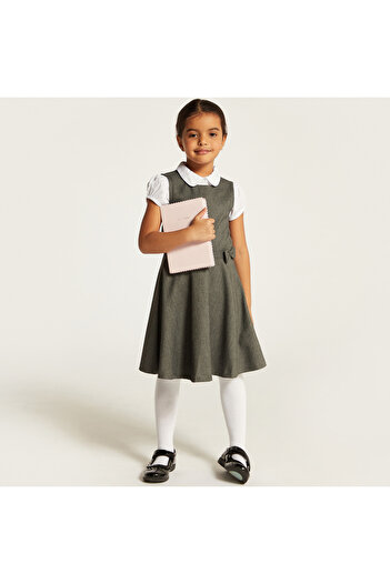 Juniors Solid Pinafore with Bow Accent