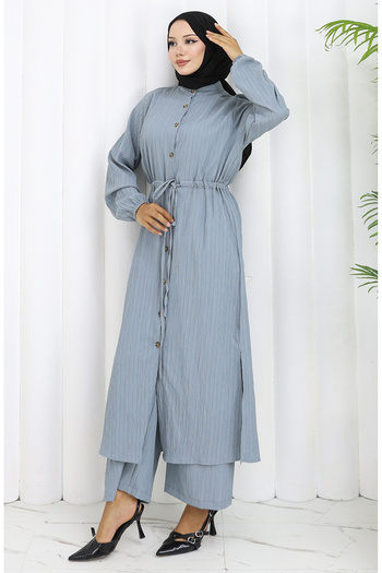 sefamerve Boydan buttoned tunic pants double set 2100-01 green