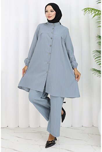 sefamerve Buttoned tunic pants double set 2108-02 gray