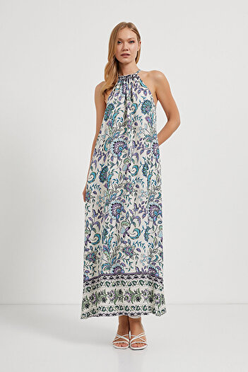 Arma Life Γυναικείο μακρύ φόρεμα με μοτίβο Halter Collar Maxi