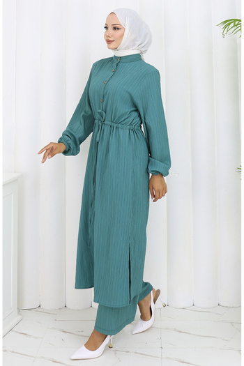 sefamerve Buttoned tunic pants double set 2100-02 green