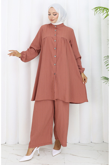 sefamerve Double buttoned tunic pants double set 2108-04 dusty rose